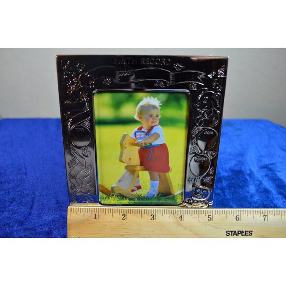 Baby Nursery Photo Frame Vertical Silver Tone Animals Personalized Records - Picture 4 of 10